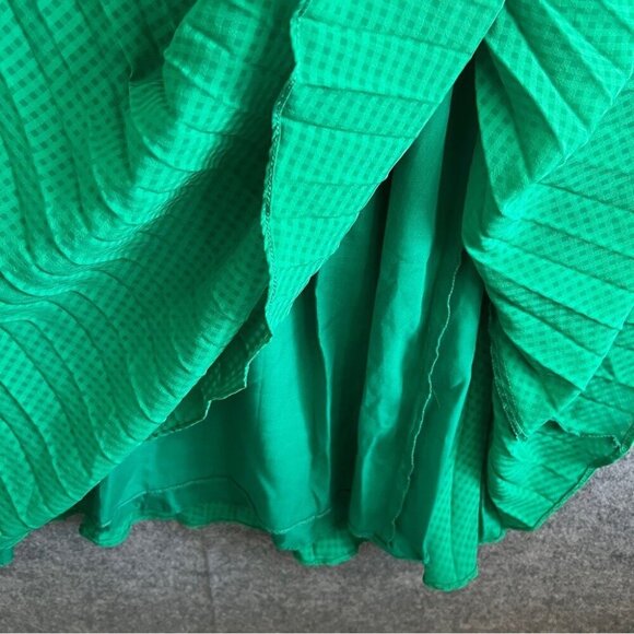 ASOS Broderie Pleated Midi Tea Dress Puff Sleeve Emerald Green Size 12 - Picture 6 of 12